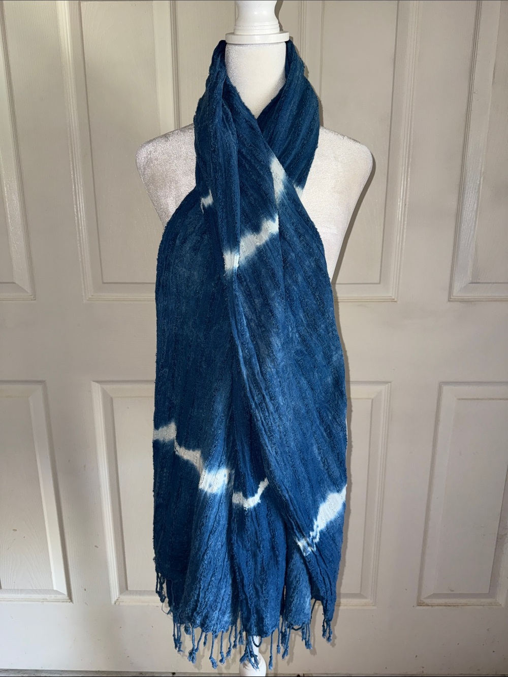 Garner Blue Textured Dip Dyed Fringed Scarf